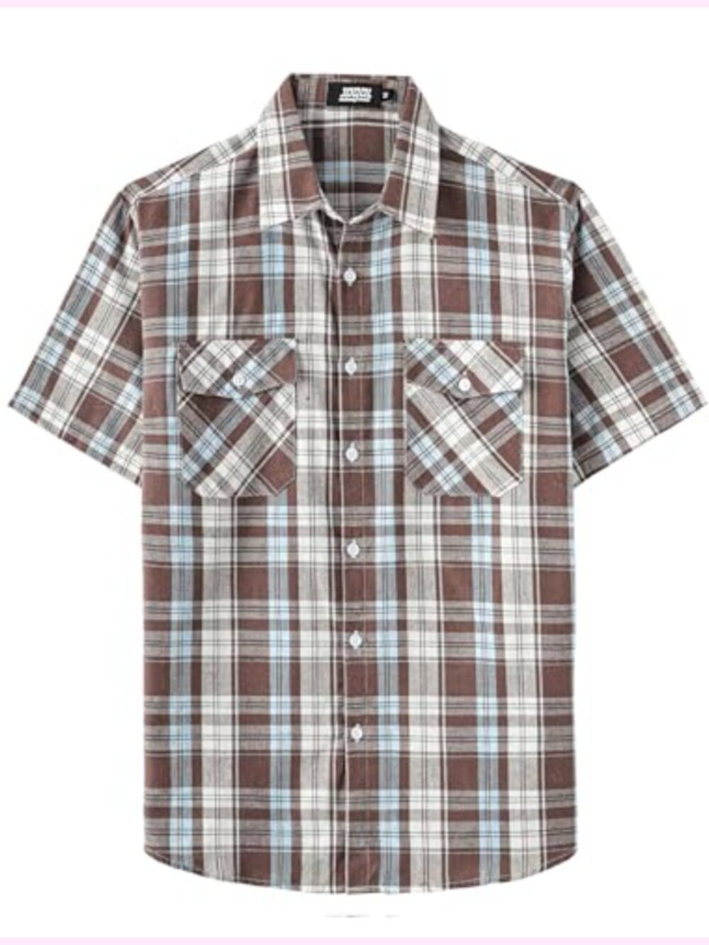 Men's Plaid Short Sleeve Button Down Shirt with Pockets - Cotton Polyester